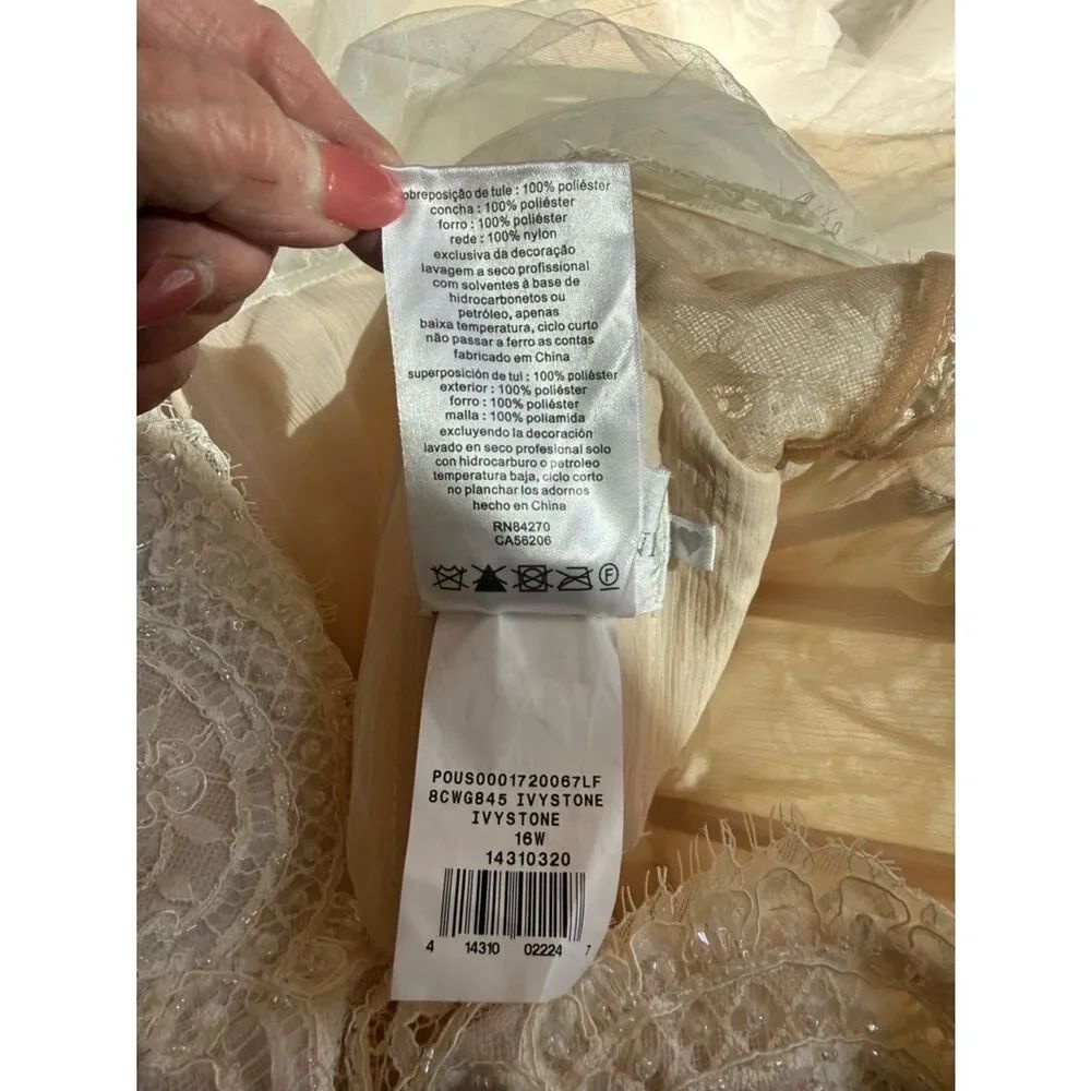 Oleg Cassini Size 16 W Ivystone White Strapless Lace Wedding Dress Layered Train - Picture 11 of 16